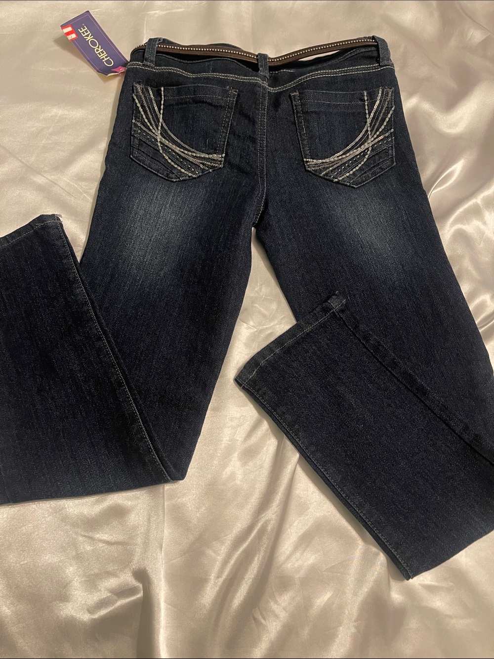 Cherokee Straight Leg Dark Blue Jeans with Embroidered Back Pockets